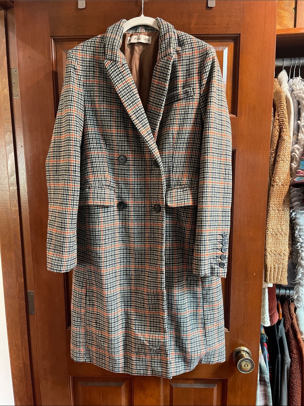 Plaid Double-Breasted trench coat M - Picture 1 of 7